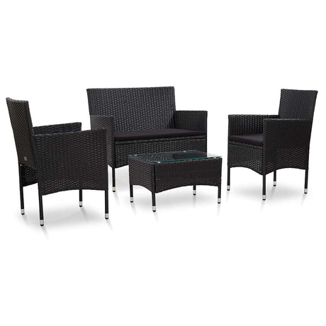 Vidaxl 4-delige loungeset met kussens poly rattan zwart