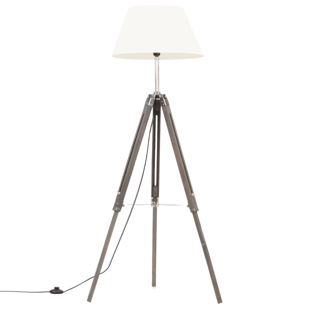 VidaXL Vloerlamp driepoot 141 cm massief teakhout grijs en wit