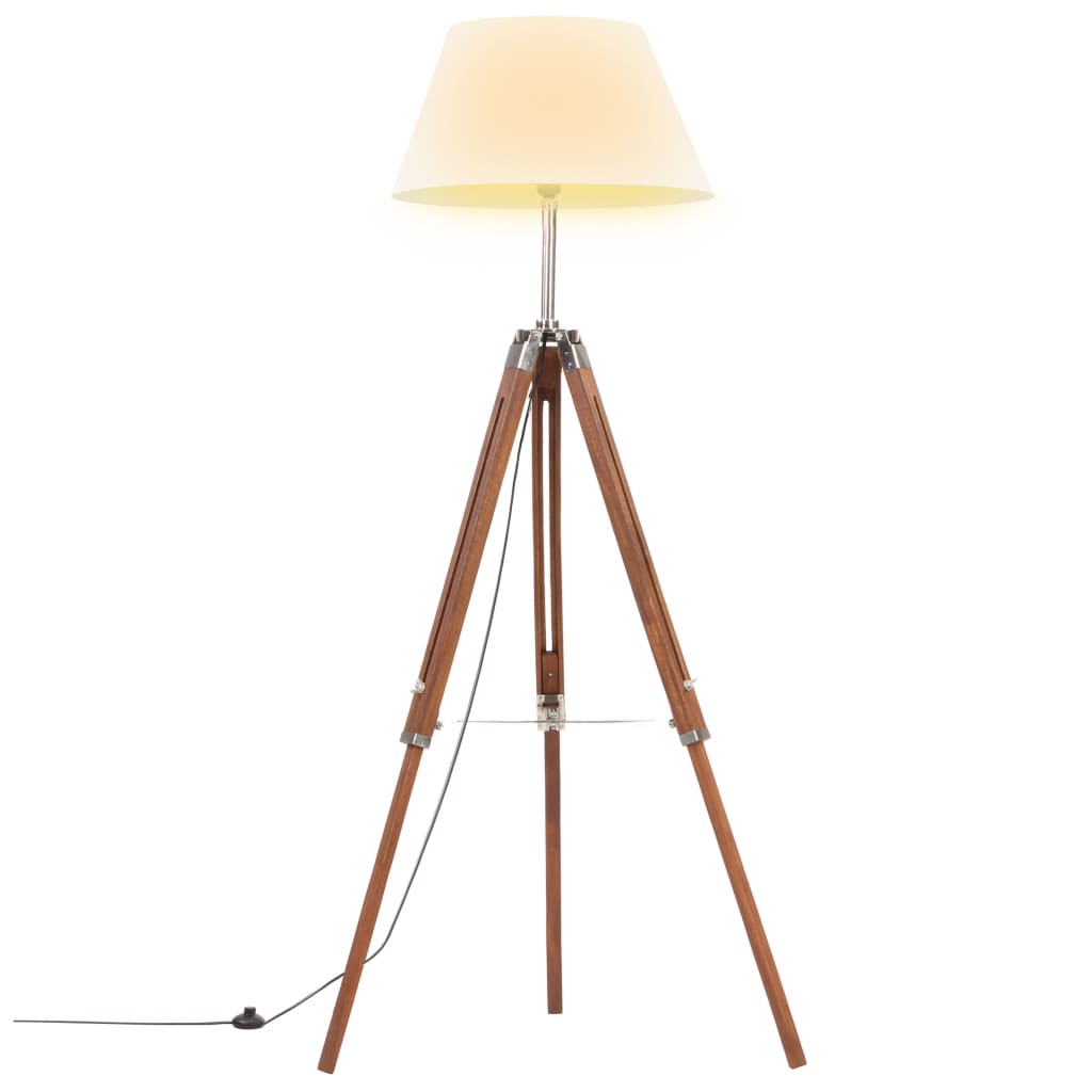 Vidaxl vloerlamp driepoot 141 cm massief teakhout honingbruin en wit