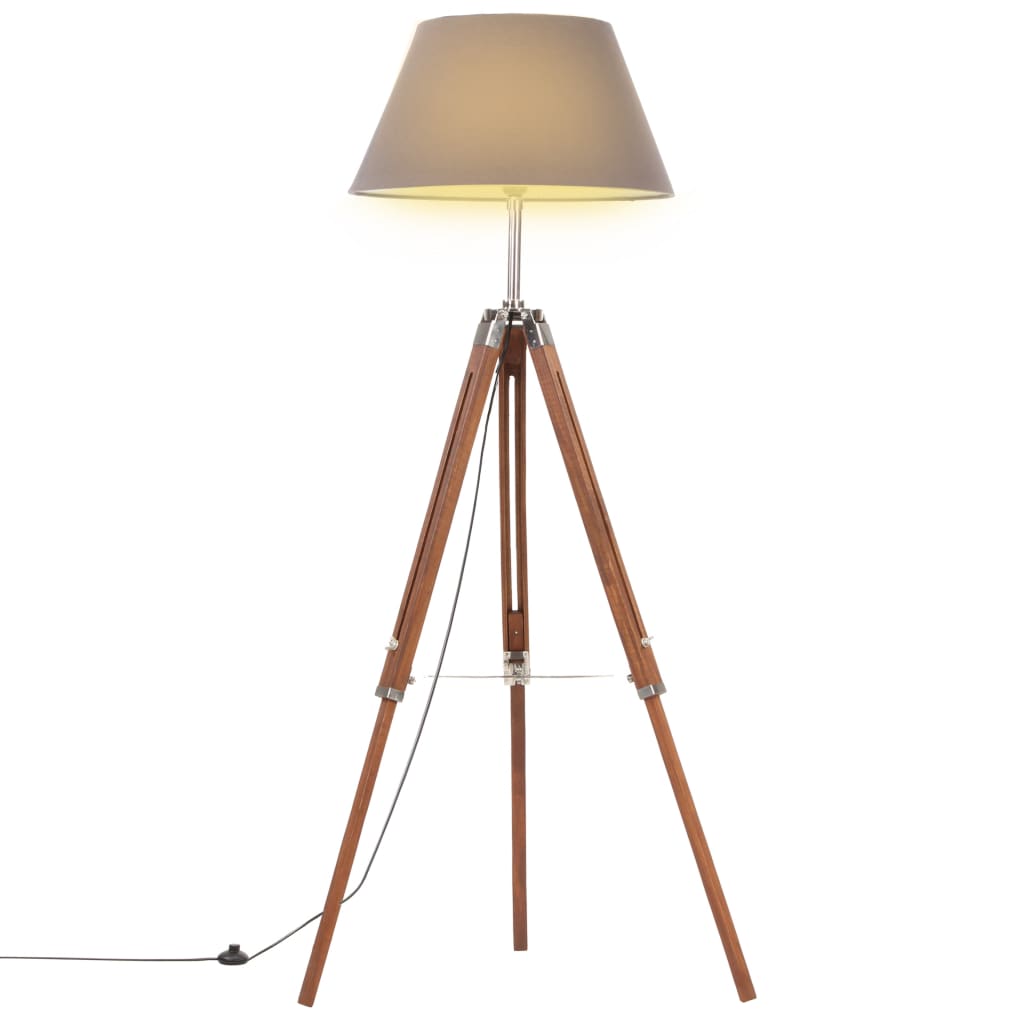 Vidaxl vloerlamp driepoot 141 cm massief teakhout honingbruin en grijs