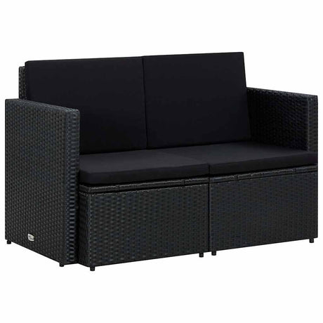 Vidaxl tuinbank 2-zits met kussens poly rattan zwart