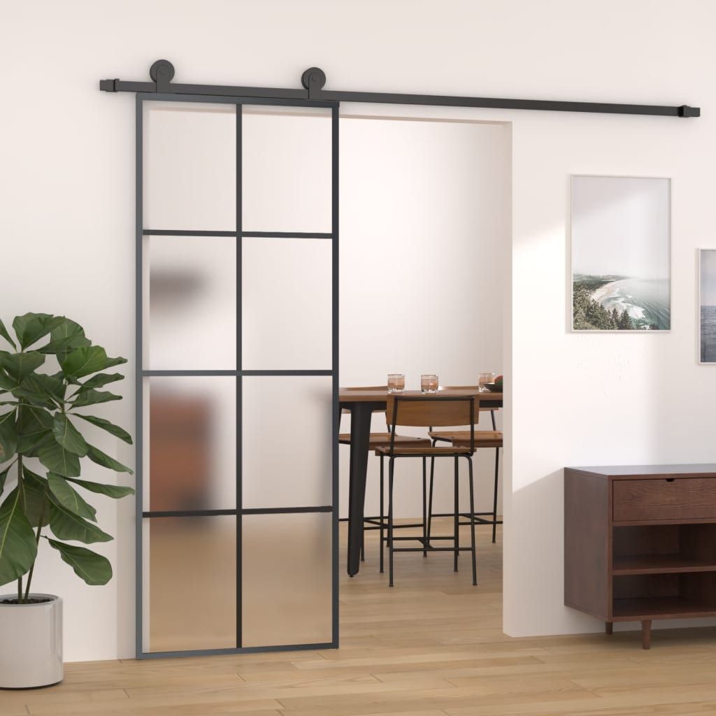 Vidaxl schuifdeur 76x205 cm aluminium en esg-glas zwart