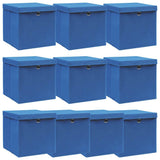 Vidaxl opbergboxen met deksel 10 st 32x32x32 cm stof blauw