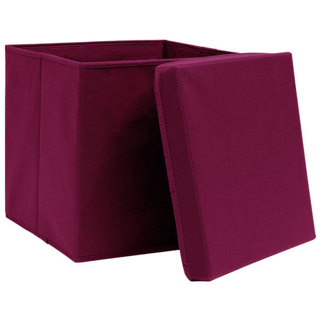 Vidaxl opbergboxen met deksel 10 st 32x32x32 cm stof donkerrood