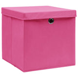 Vidaxl opbergboxen met deksel 10 st 32x32x32 cm stof roze