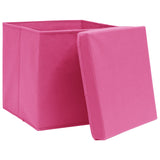 Vidaxl opbergboxen met deksel 10 st 32x32x32 cm stof roze