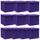 Vidaxl opbergboxen met deksel 10 st 32x32x32 cm stof paars
