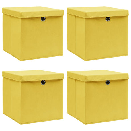 Vidaxl opbergboxen met deksel 4 st 32x32x32 cm stof geel