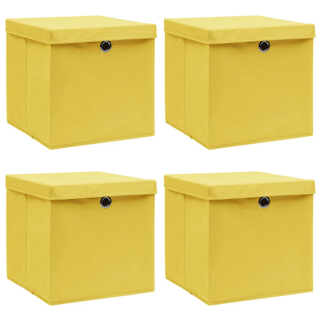 Vidaxl opbergboxen met deksel 4 st 32x32x32 cm stof geel