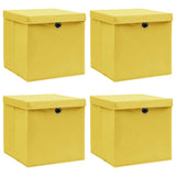 Vidaxl opbergboxen met deksel 4 st 32x32x32 cm stof geel
