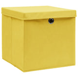 Vidaxl opbergboxen met deksel 4 st 32x32x32 cm stof geel