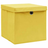 Vidaxl opbergboxen met deksel 4 st 32x32x32 cm stof geel