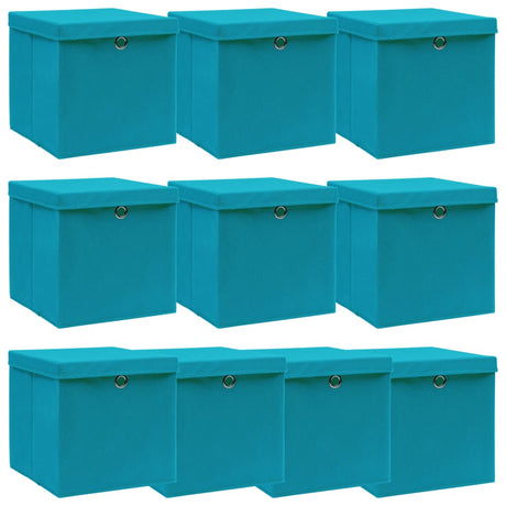 Vidaxl opbergboxen met deksel 10 st 32x32x32 cm stof babyblauw
