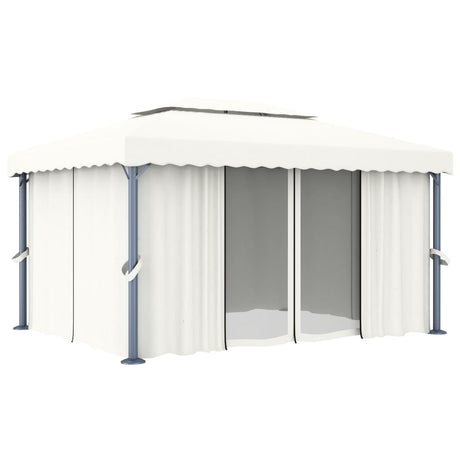 VidaXL Prieel met gordijn 4x3 m aluminium crèmewit