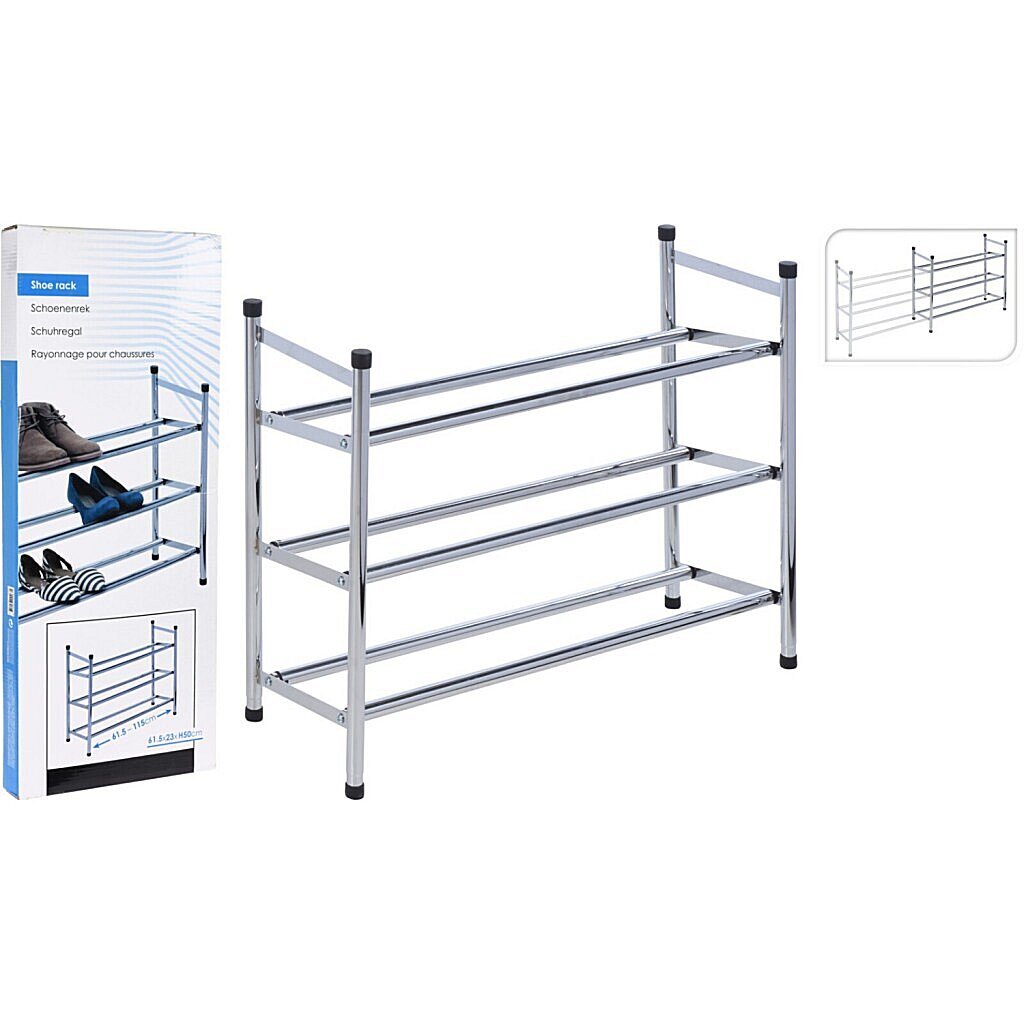 Basic Uitschuifbaar Schoenenrek 3-Laags RVS 61,5-115x50 cm