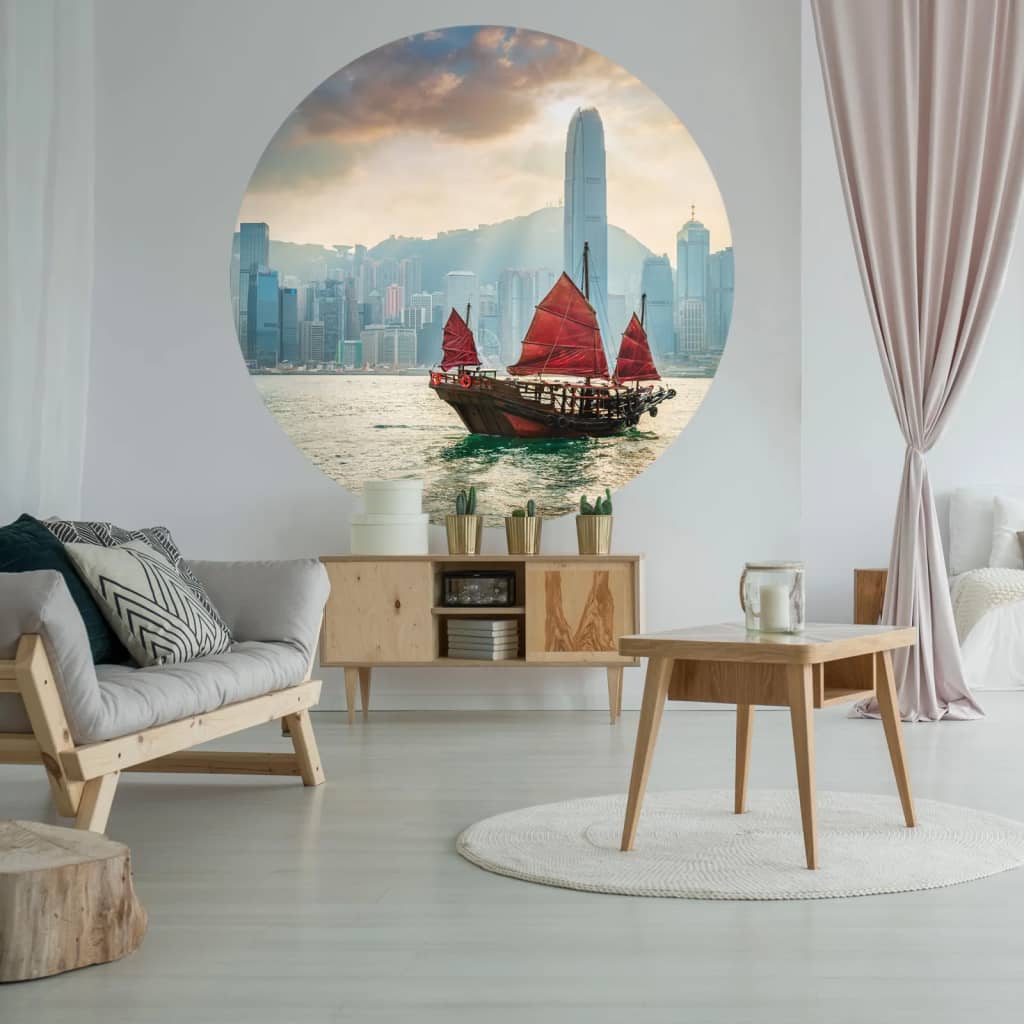 WallArt WallArt Behangcirkel Skyline with Junk Boat 190 cm