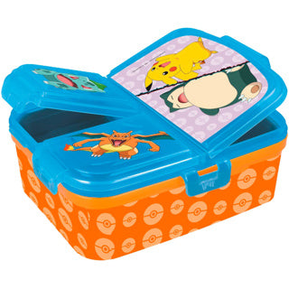 Stor pokémon kinderlunchbox – broodtrommel met 4 vakken voor kinderen vanaf 4 jaar - vaatwasserbestendig bpa-vrij - lichtblauw