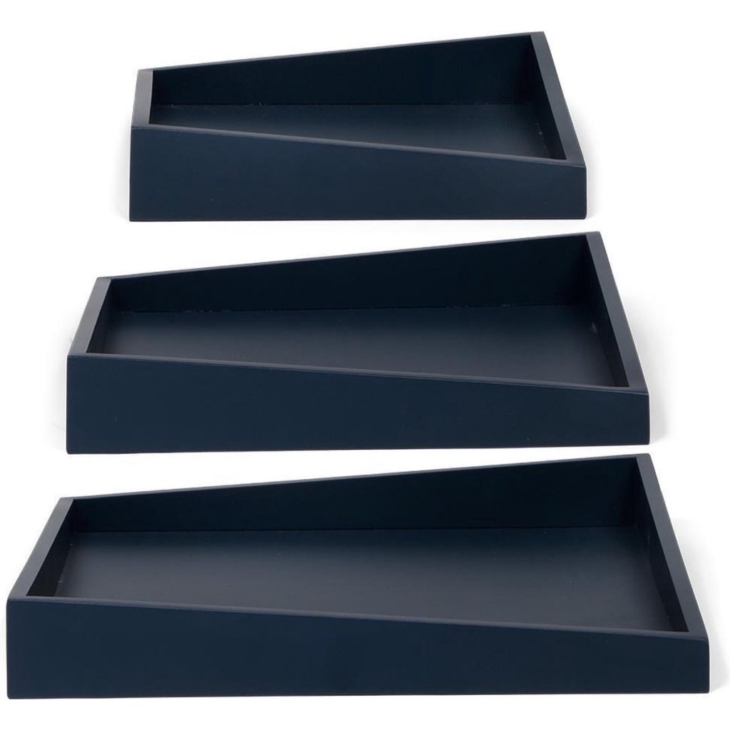 Senza Senza Asymmetrische Houten Dienbladen 3 Stuks Blauw