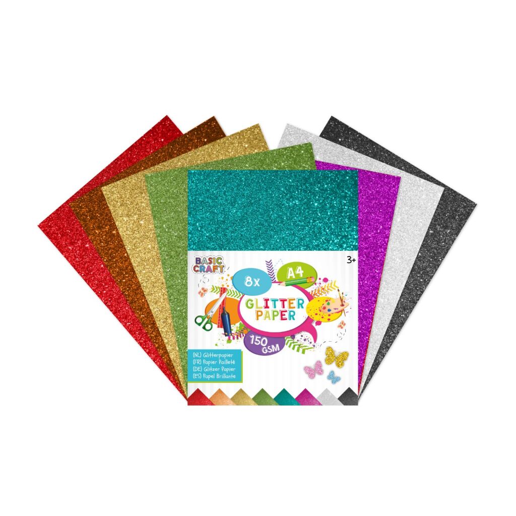 Creative Craft Group Glitterpapier A4 8 Vellen, 150 gsm