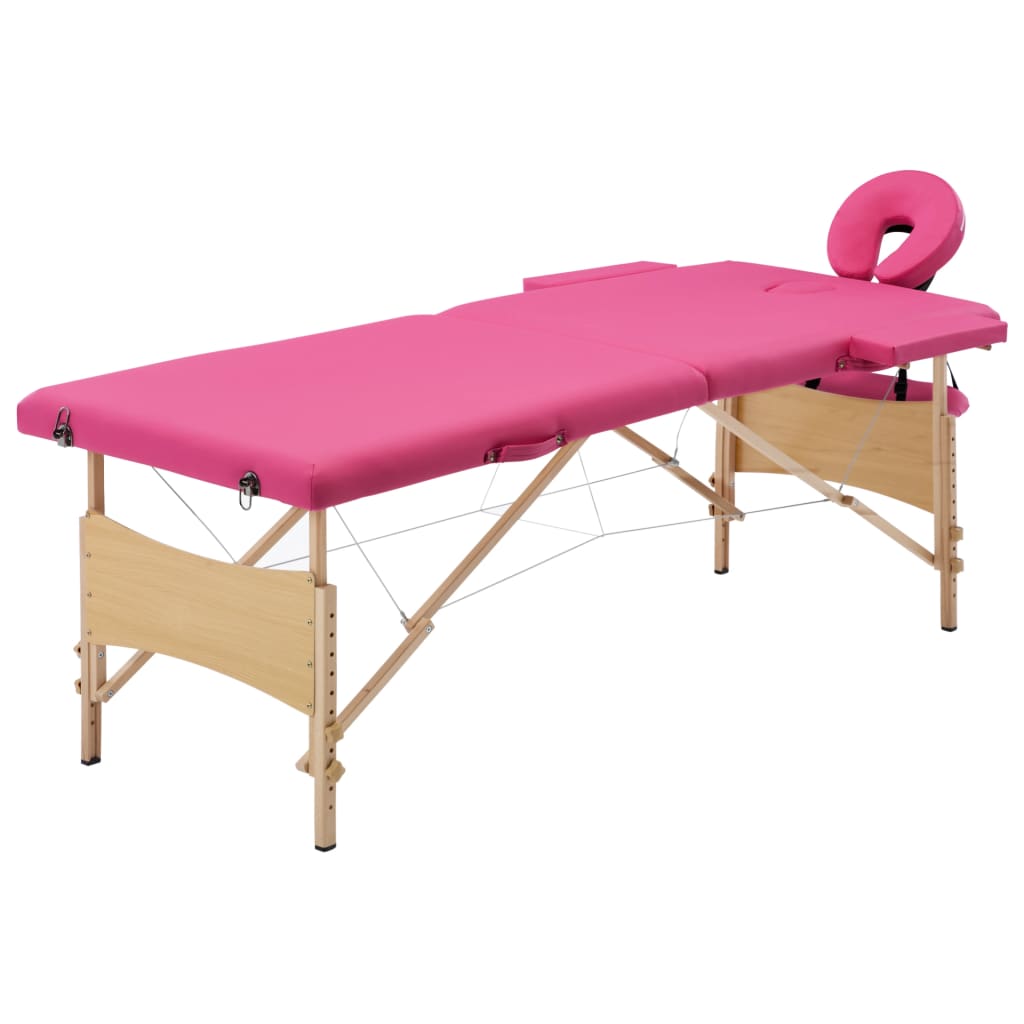 Vidaxl massagetafel inklapbaar 2 zones hout roze