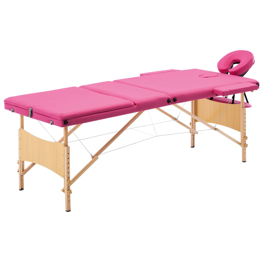 Vidaxl massagetafel inklapbaar 3 zones hout roze