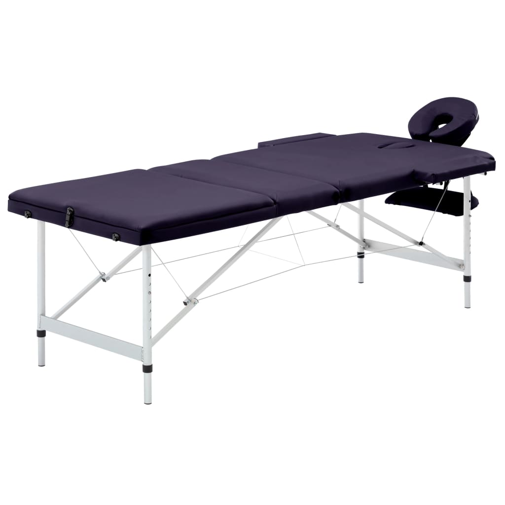 VidaXL Massagetafel inklapbaar 3 zones aluminum paars