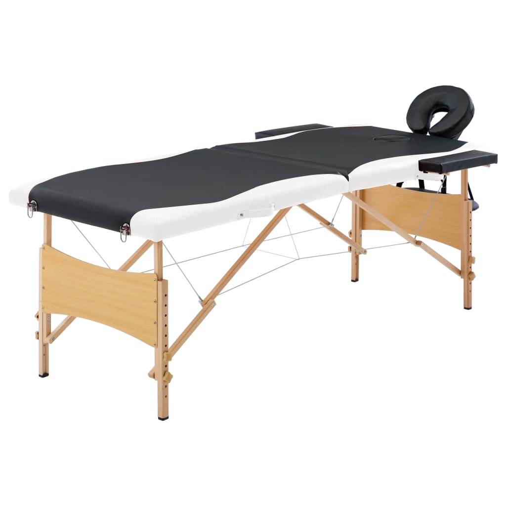 Vidaxl massagetafel inklapbaar 2 zones hout zwart en wit