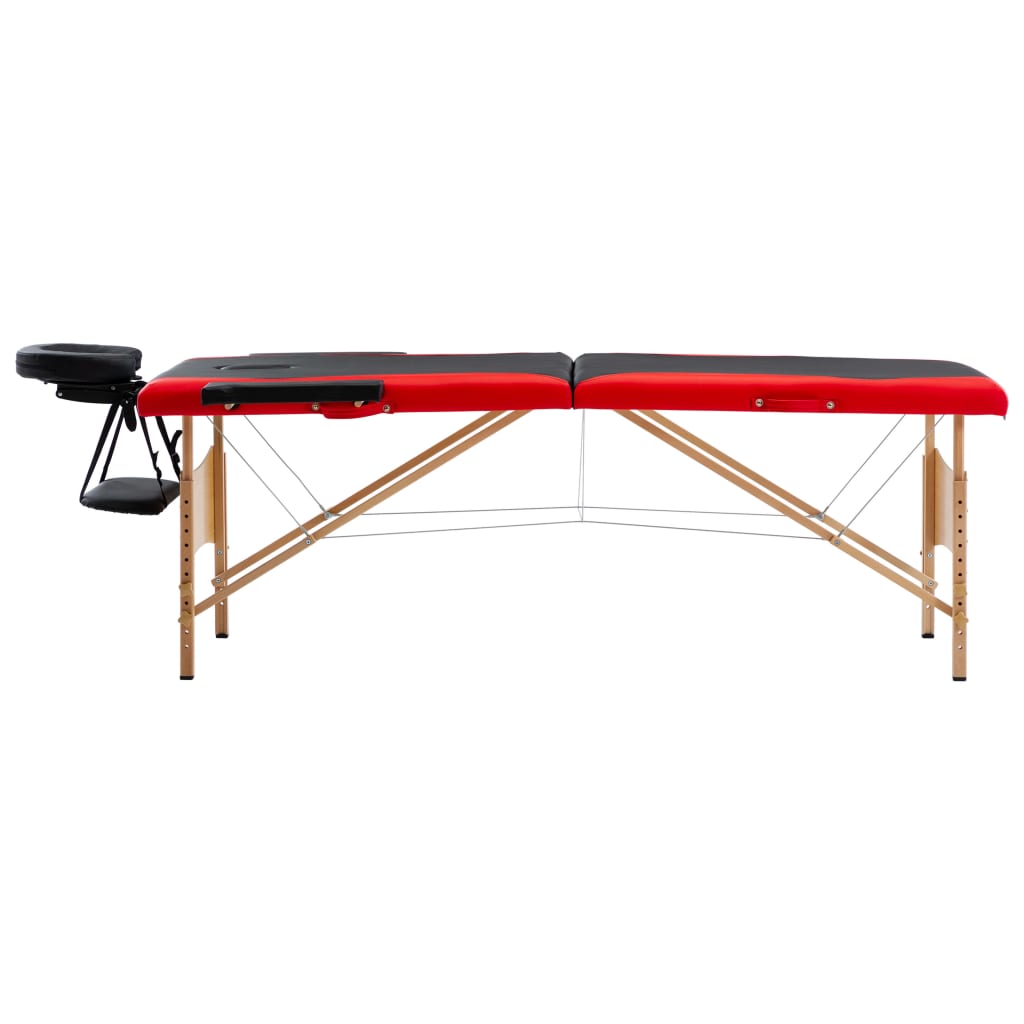 Vidaxl massagetafel inklapbaar 2 zones hout zwart en rood