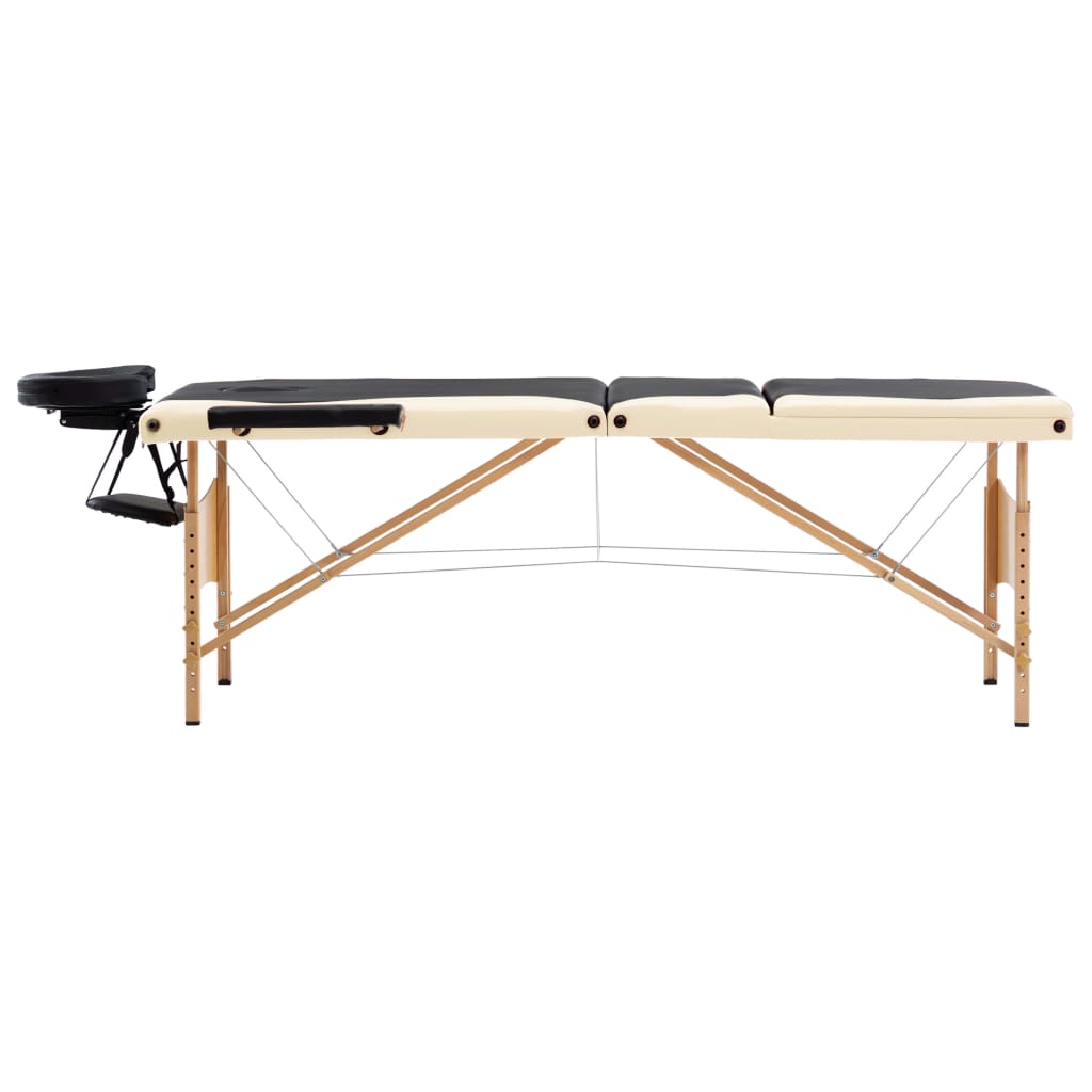 Vidaxl massagetafel inklapbaar 3 zones hout zwart en beige