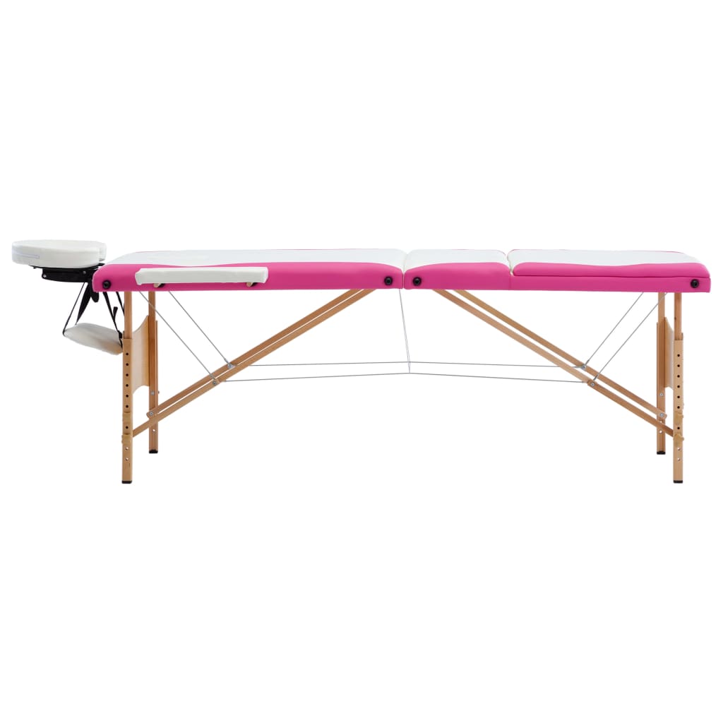 Vidaxl massagetafel inklapbaar 3 zones hout wit en roze