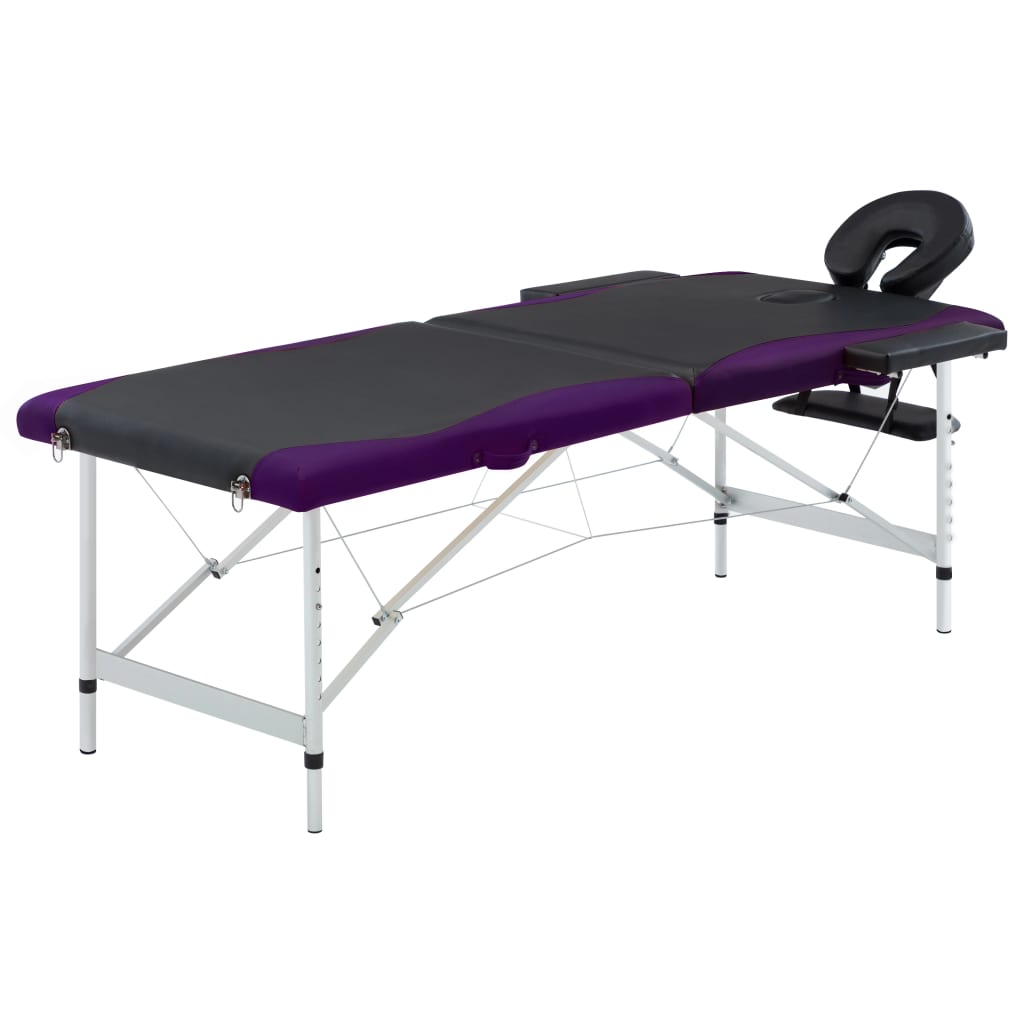 Vidaxl massagetafel inklapbaar 2 zones aluminium zwart en paars