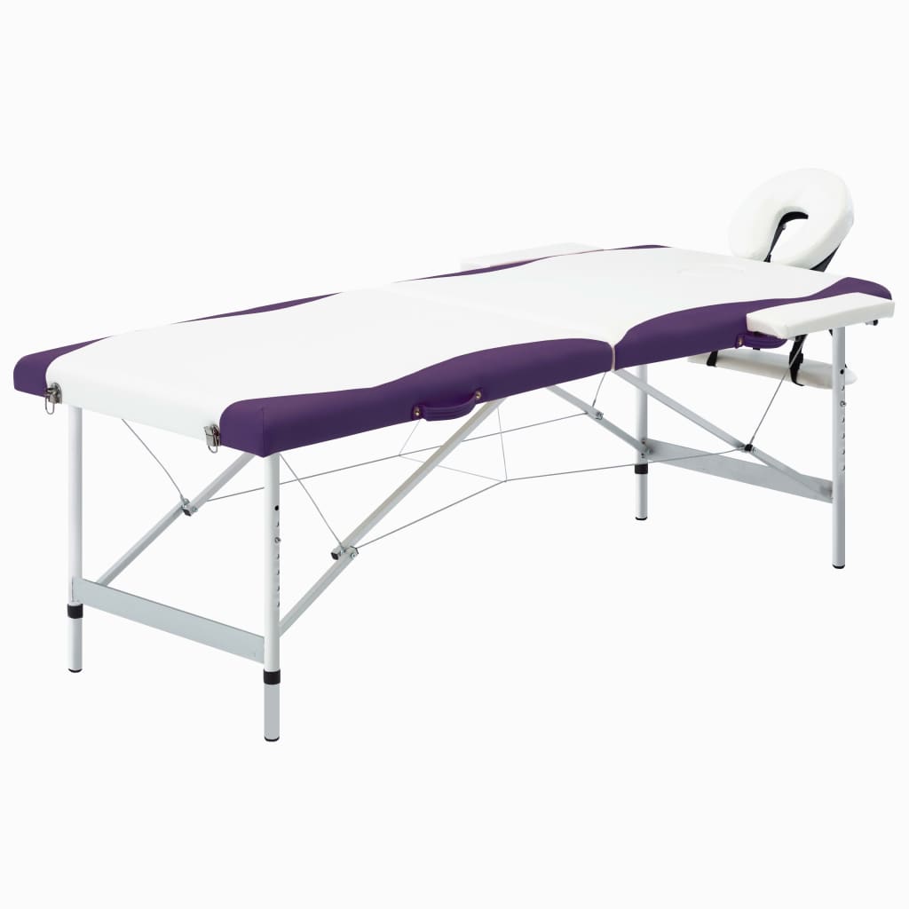 Vidaxl massagetafel inklapbaar 2 zones aluminium wit en paars