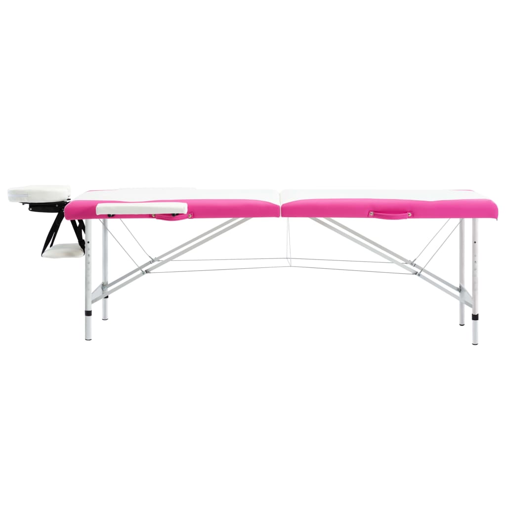 Vidaxl massagetafel inklapbaar 2 zones aluminium wit en roze