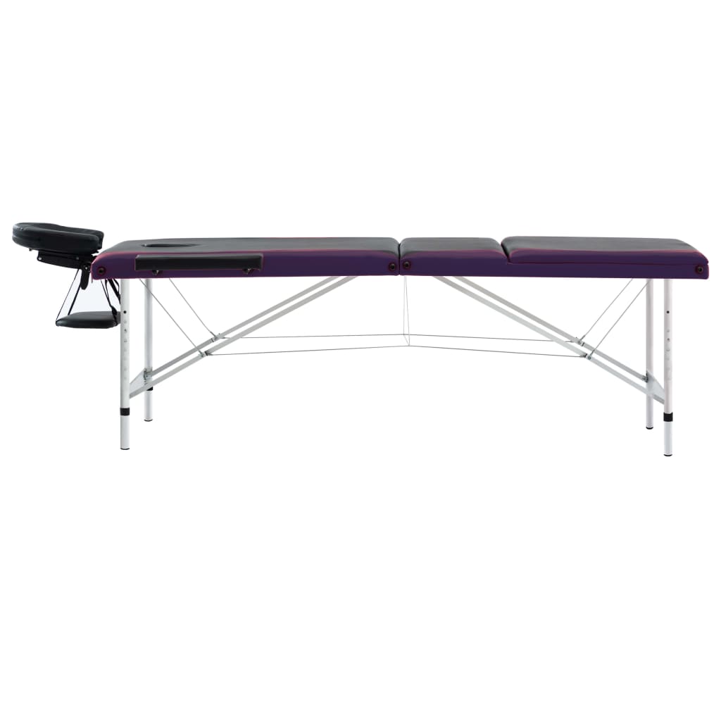 Vidaxl massagetafel inklapbaar 3 zones aluminium zwart en paars