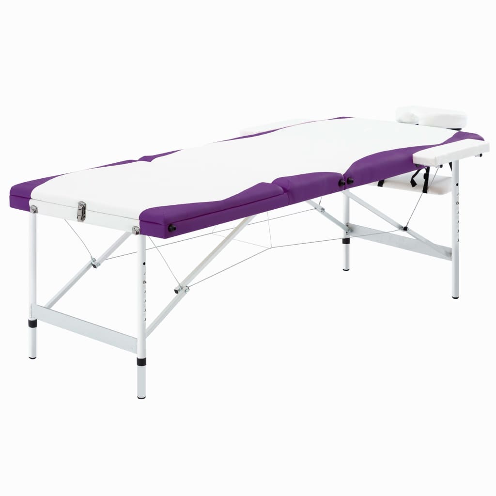 Vidaxl massagetafel inklapbaar 3 zones aluminium wit en paars