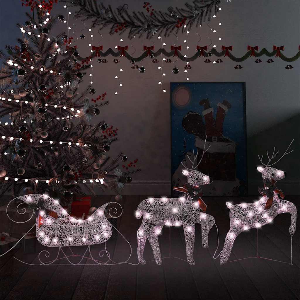 Vidaxl kerstdecoratie rendieren en slee 60 led's goudkleurig