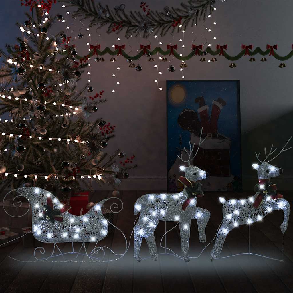 Vidaxl kerstdecoratie rendieren en slee 60 led's zilverkleurig