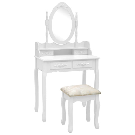 Vidaxl kaptafelset met kruk 75x69x140 cm paulowniahout wit