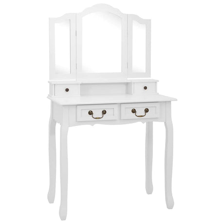 Vidaxl kaptafelset met kruk 80x69x141 cm paulowniahout wit
