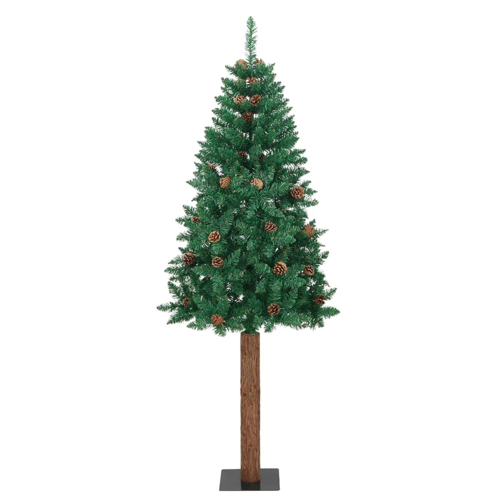 VidaXL Kerstboom met echt hout en dennenappels smal 150 cm PVC groen