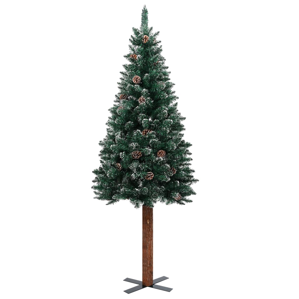 VidaXL Kerstboom met echt hout en sneeuw smal 150 cm groen