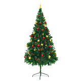 Vidaxl kunstkerstboom met verlichting en kerstballen 210 cm groen