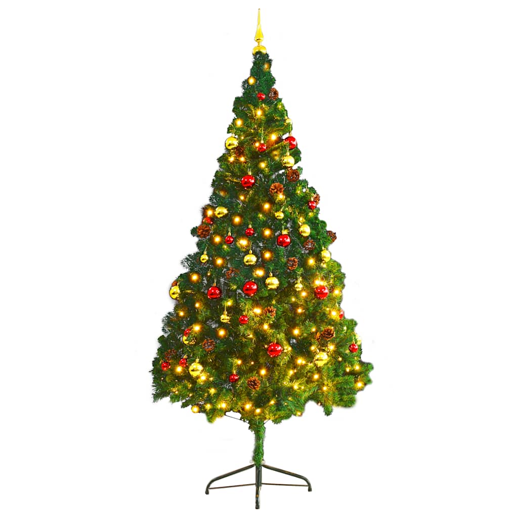 Vidaxl kunstkerstboom met verlichting en kerstballen 210 cm groen