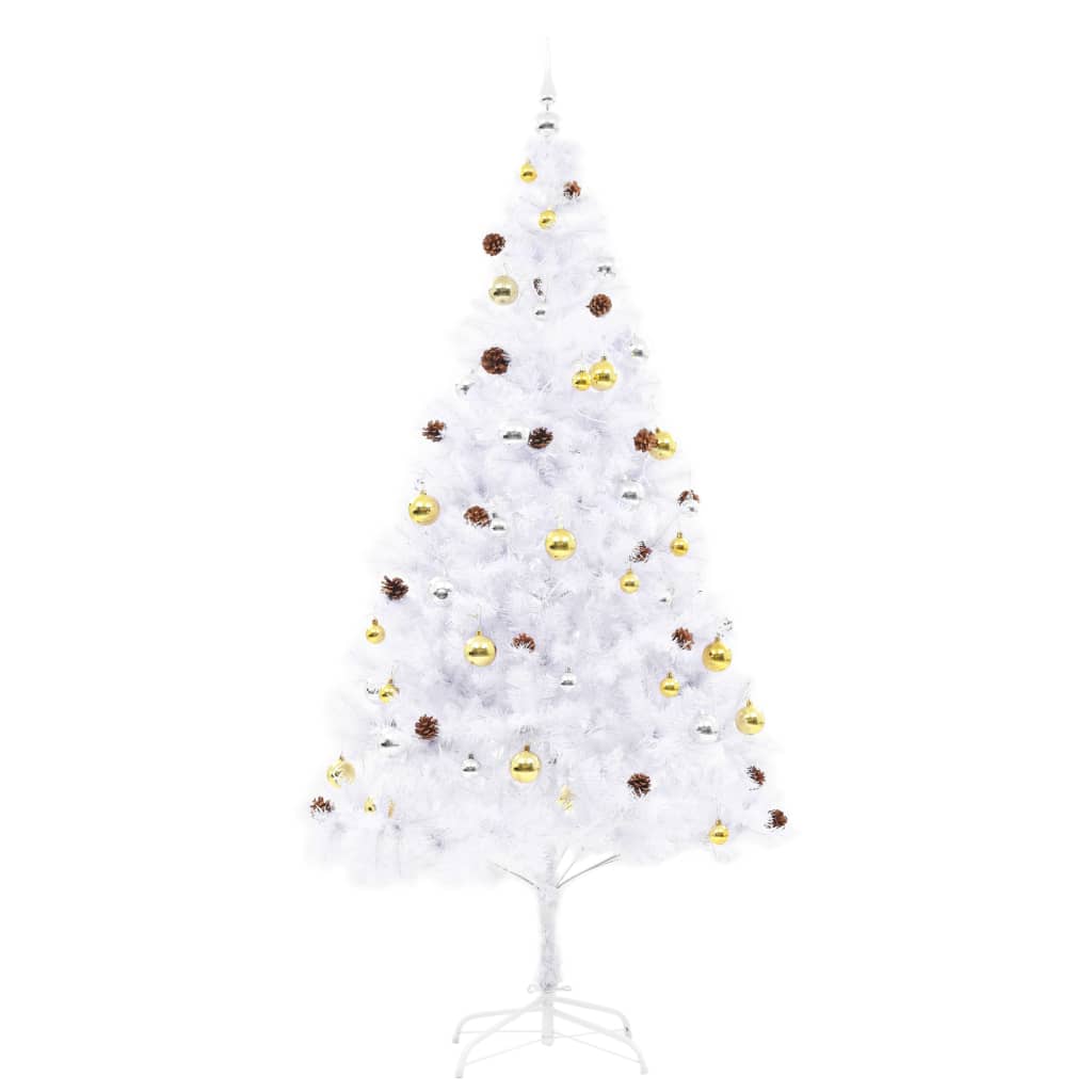 Vidaxl kunstkerstboom met verlichting en kerstballen 210 cm wit