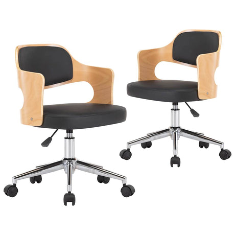 Vidaxl eetkamerstoelen draaibaar 2 st gebogen hout en kunstleer zwart