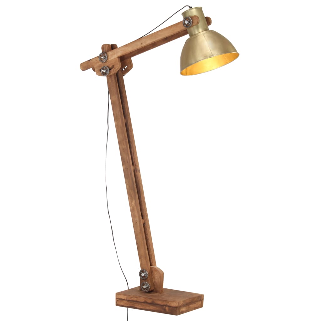 VidaXL Vloerlamp E27 massief mangohout messingkleurig