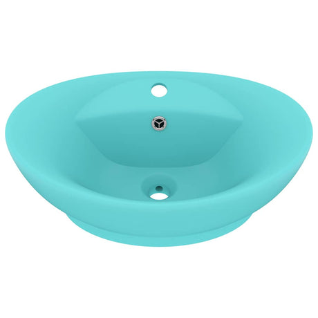 Vidaxl wastafel met overloop ovaal 58,5x39 cm keramiek mat lichtgroen