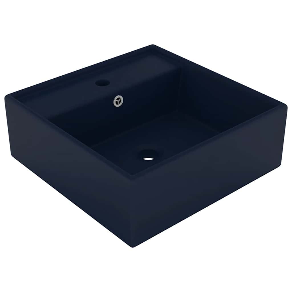 Vidaxl wastafel met overloop vierkant 41x41cm keramiek mat donkerblauw