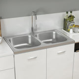 Vidaxl gootsteen dubbele bakken 800x500x155 mm roestvrij staal zilver
