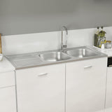 Vidaxl gootsteen dubbele bak 1200x600x155 mm roestvrij staal zilver